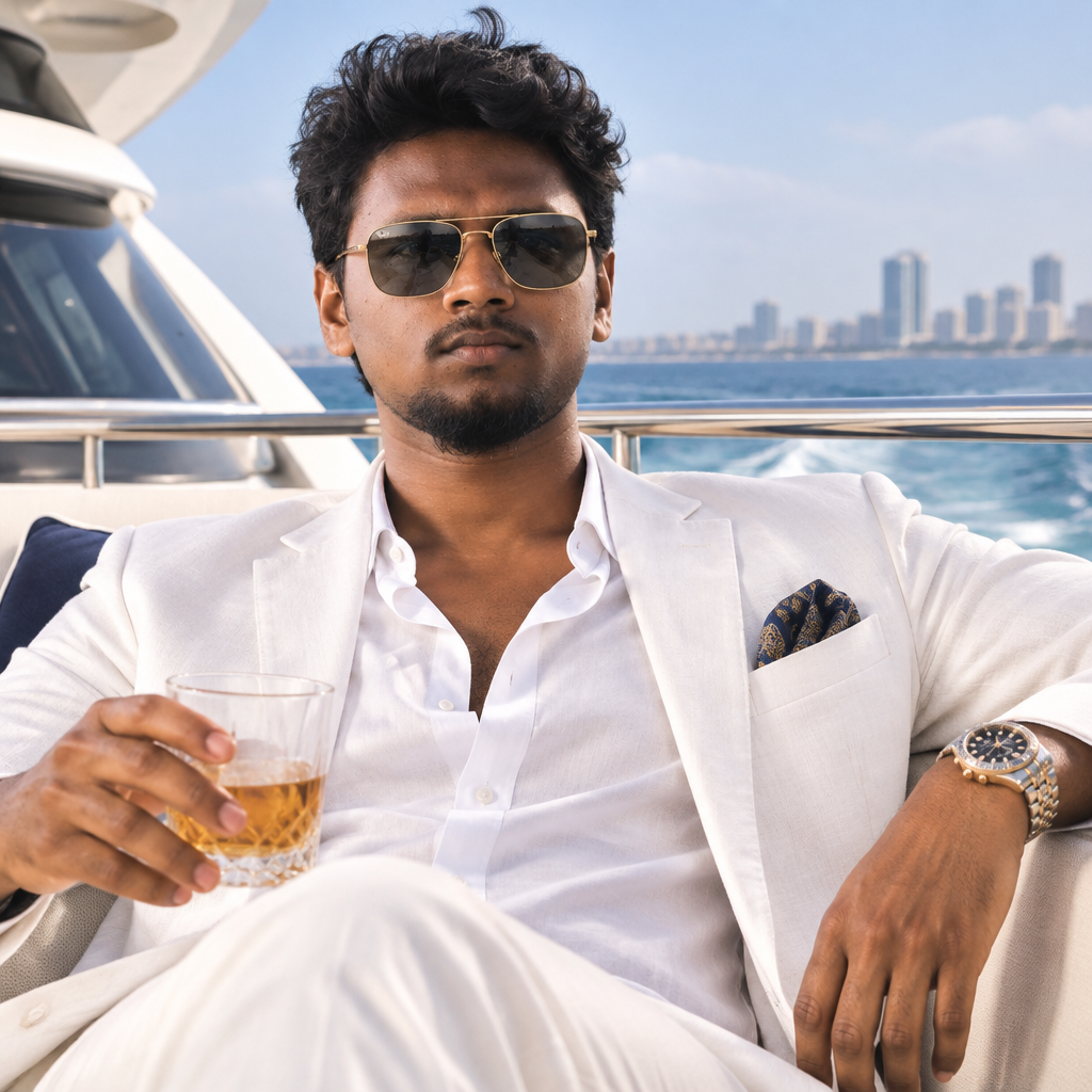 Rich Indian Man On Yacht